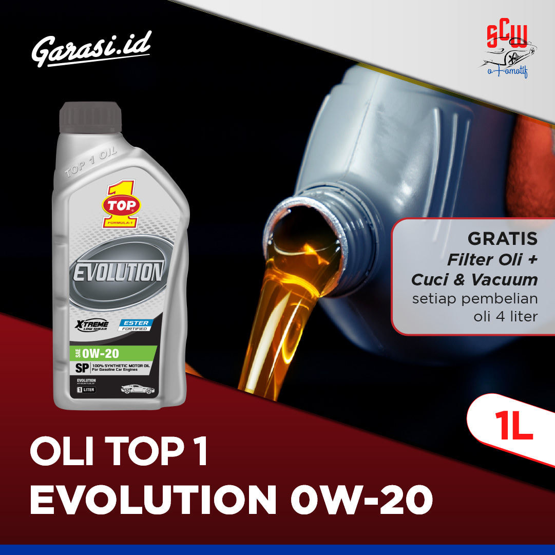 Oli Top 1 Evolution 0W/20 1 Liter (Gratis Filter Oli + Cuci & Vacum dengan Pembelian 4 Liter) - Khusus Bekasi