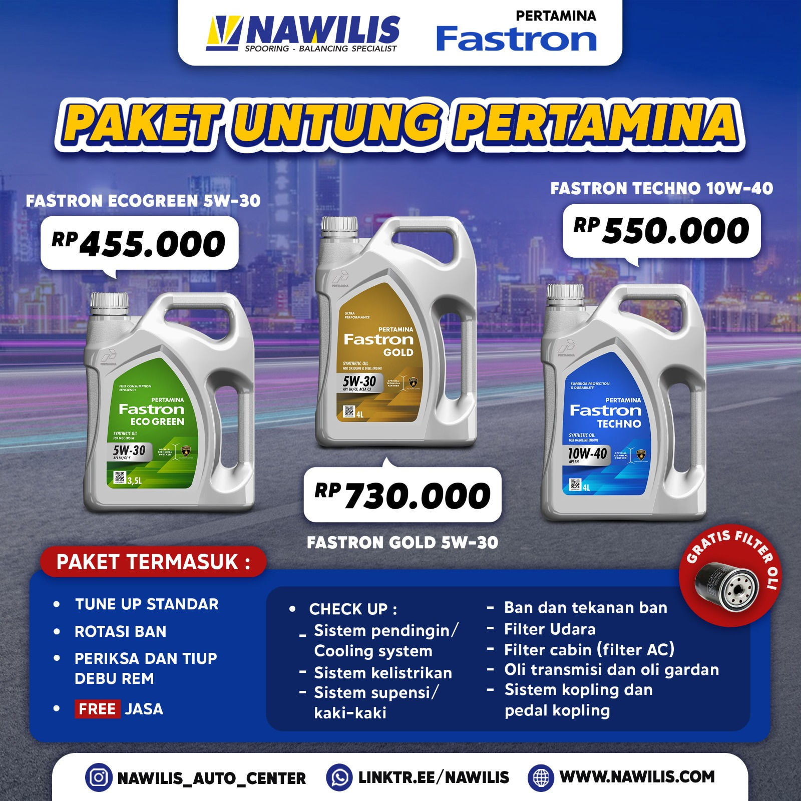 Paket Untung Pertamina Fastron Include General Check Up [Free Jasa & Free Filter Oli]