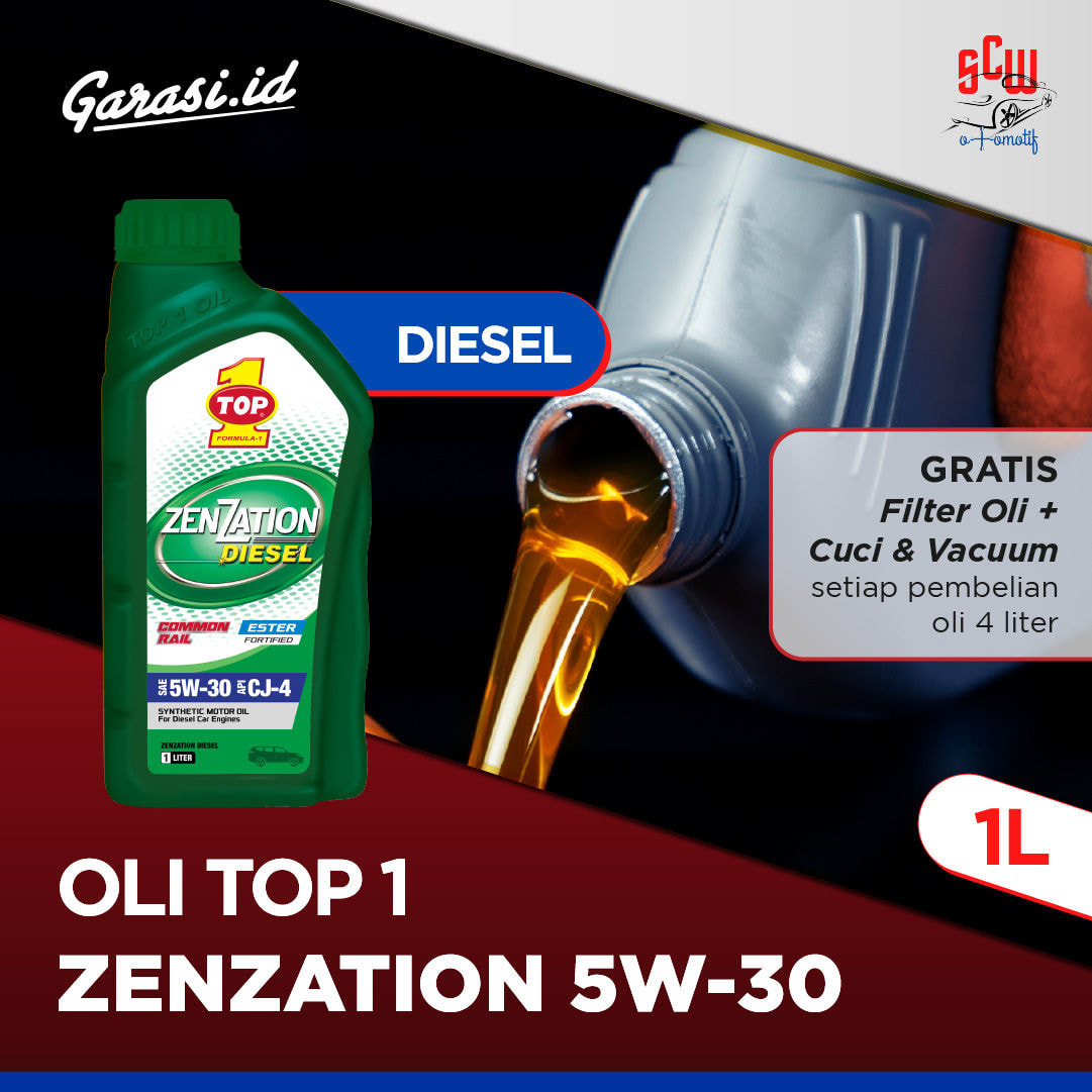 Oli Top 1 Zensetion Diesel 5W/30 1 Liter (Gratis Filter Oli + Cuci & Vacum dengan Pembelian 4 Liter) - Khusus Bekasi