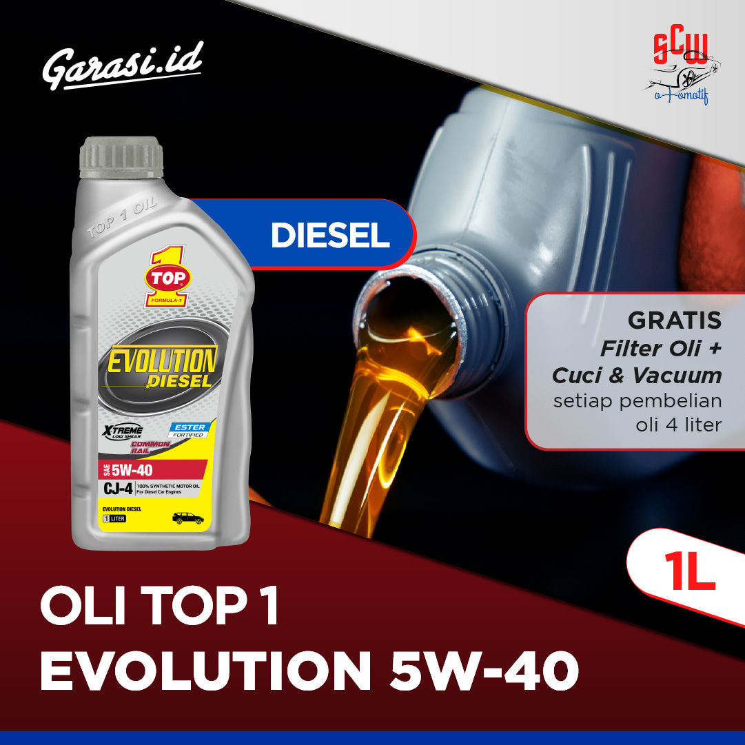 Oli Top 1 Evolution Diesel 5W/40 1 Liter (Gratis Filter Oli + Cuci & Vacum dengan Pembelian 4 Liter) - Khusus Bekasi Oli Top 1 Evolution Diesel 5W/40 1 Liter (Gratis Filter Oli + Cuci & Vacum dengan Pembelian 4 Liter) - Khusus Bekasi