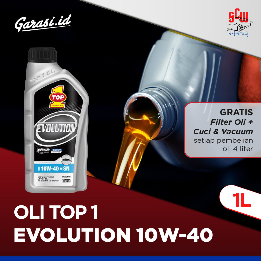Oli Top 1 Evolution 10W/40 1 Liter (Gratis Filter Oli + Cuci & Vacum dengan Pembelian 4 Liter) - Khusus Bekasi
