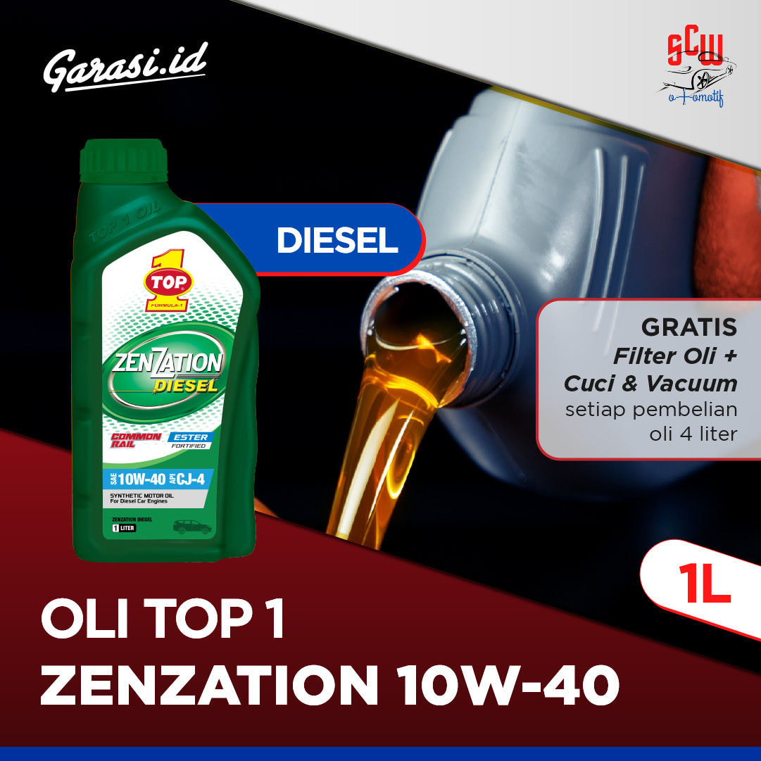 Oli Top 1 Zenzetion Diesel 10W/40 1 Liter (Gratis Filter Oli + Cuci & Vacum dengan Pembelian 4 Liter) - Khusus Bekasi