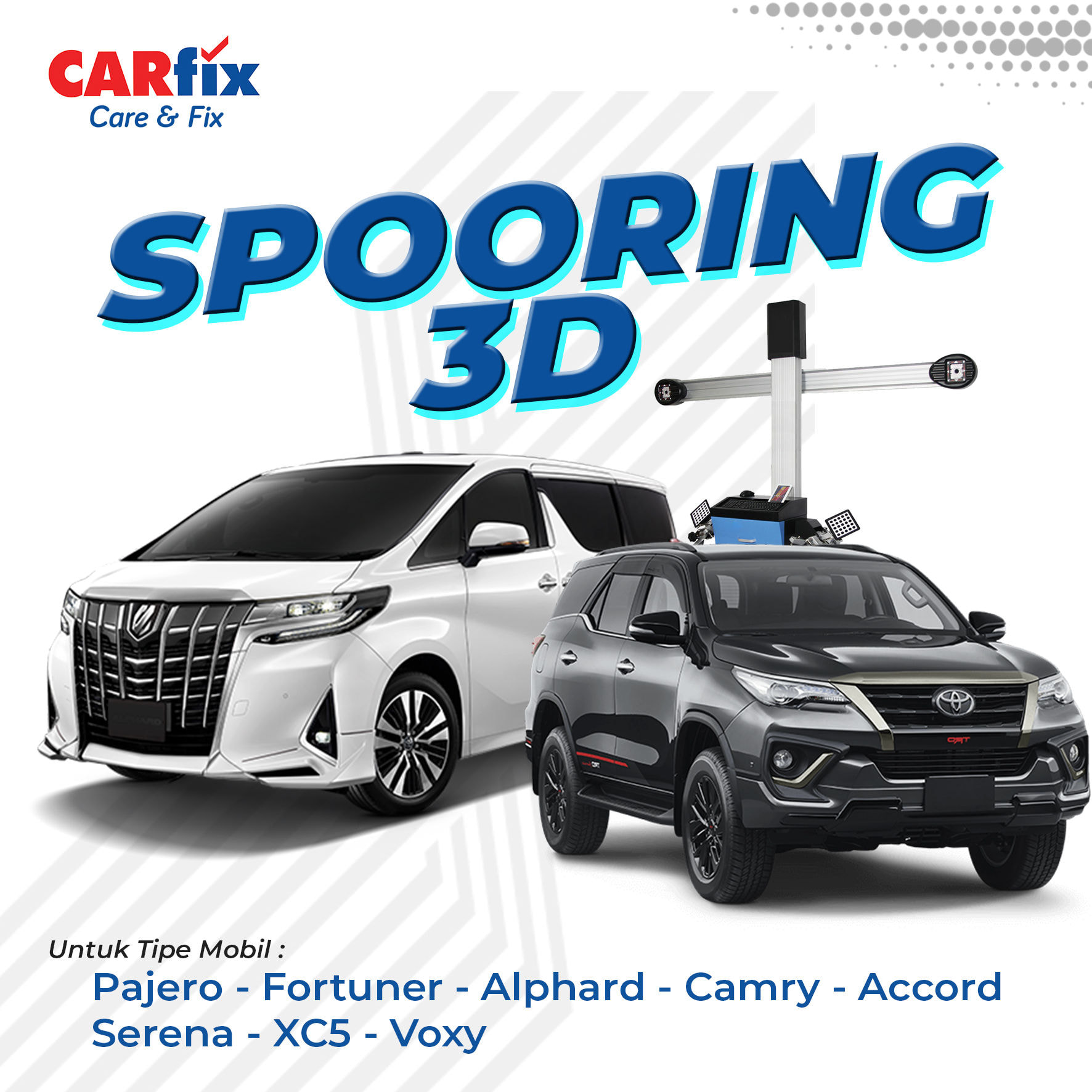 Spooring 3D Fortuner Pajero Alpahrd JABODETABEK+JABAR