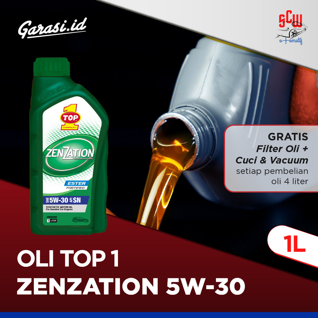 Oli Top 1 Zenzetion 5W/30 1 Liter (Gratis Filter Oli + Cuci & Vacum dengan Pembelian 4 Liter) - Khusus Bekasi