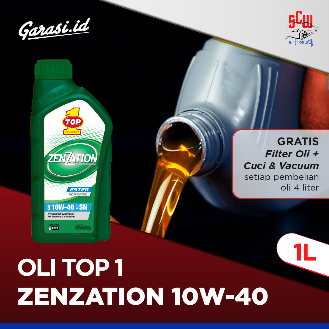 Oli Top 1 Zenzetion 10W/40 1 Liter (Gratis Filter Oli + Cuci & Vacum dengan Pembelian 4 Liter) - Khusus Bekasi