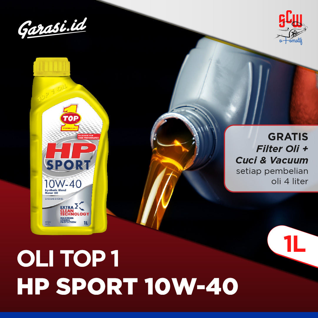 Oli Top 1 HP Sport 10W/40 1 Liter (Gratis Filter Oli + Cuci & Vacum dengan Pembelian 4 Liter) - Khusus Bekasi