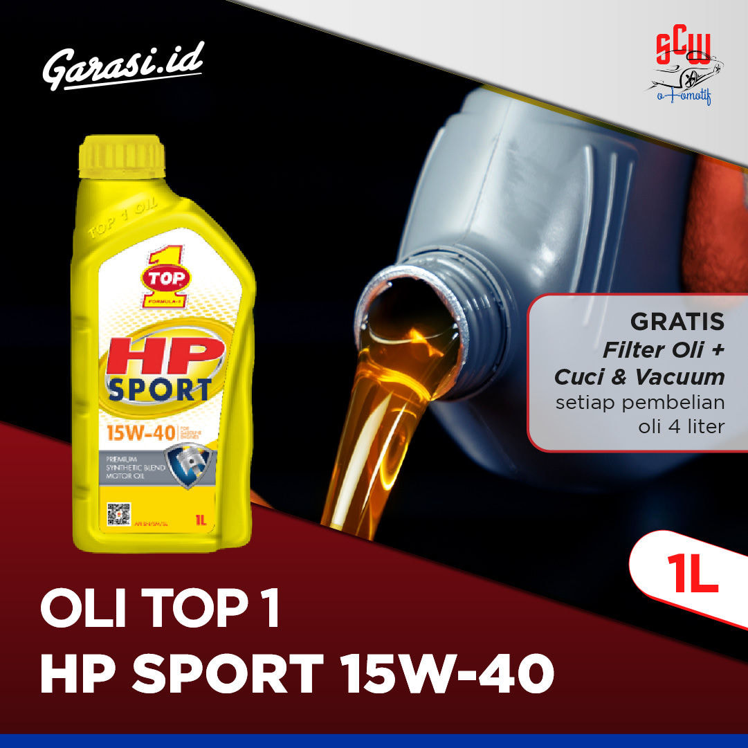 Oli Top 1 HP Sport 15W/40 1 Liter (Gratis Filter Oli + Cuci & Vacum dengan Pembelian 4 Liter) - Khusus Bekasi