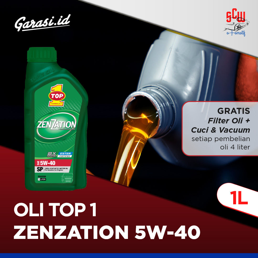 Oli Top 1 Zenzetion 5W/40 1 Liter (Gratis Filter Oli + Cuci & Vacum dengan Pembelian 4 Liter) - Khusus Bekasi