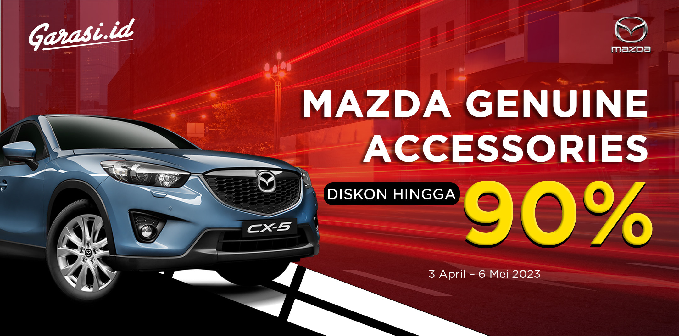 Diskon Hingga 90 % untuk pembelian genuine aksesoris mobil Mazda di bengkel resmi Eurokars Mazda Indonesia yang bekerjasama dengan Garasi.id.