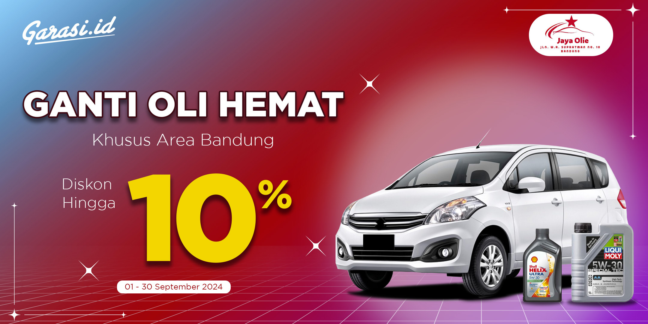 Dapatkan **Promo 10% untuk Ganti Oli Mobil** di Jaya Olie, khusus area Bandung! Dapatkan **Promo 10% untuk Ganti Oli Mobil** di Jaya Olie, khusus area Bandung!