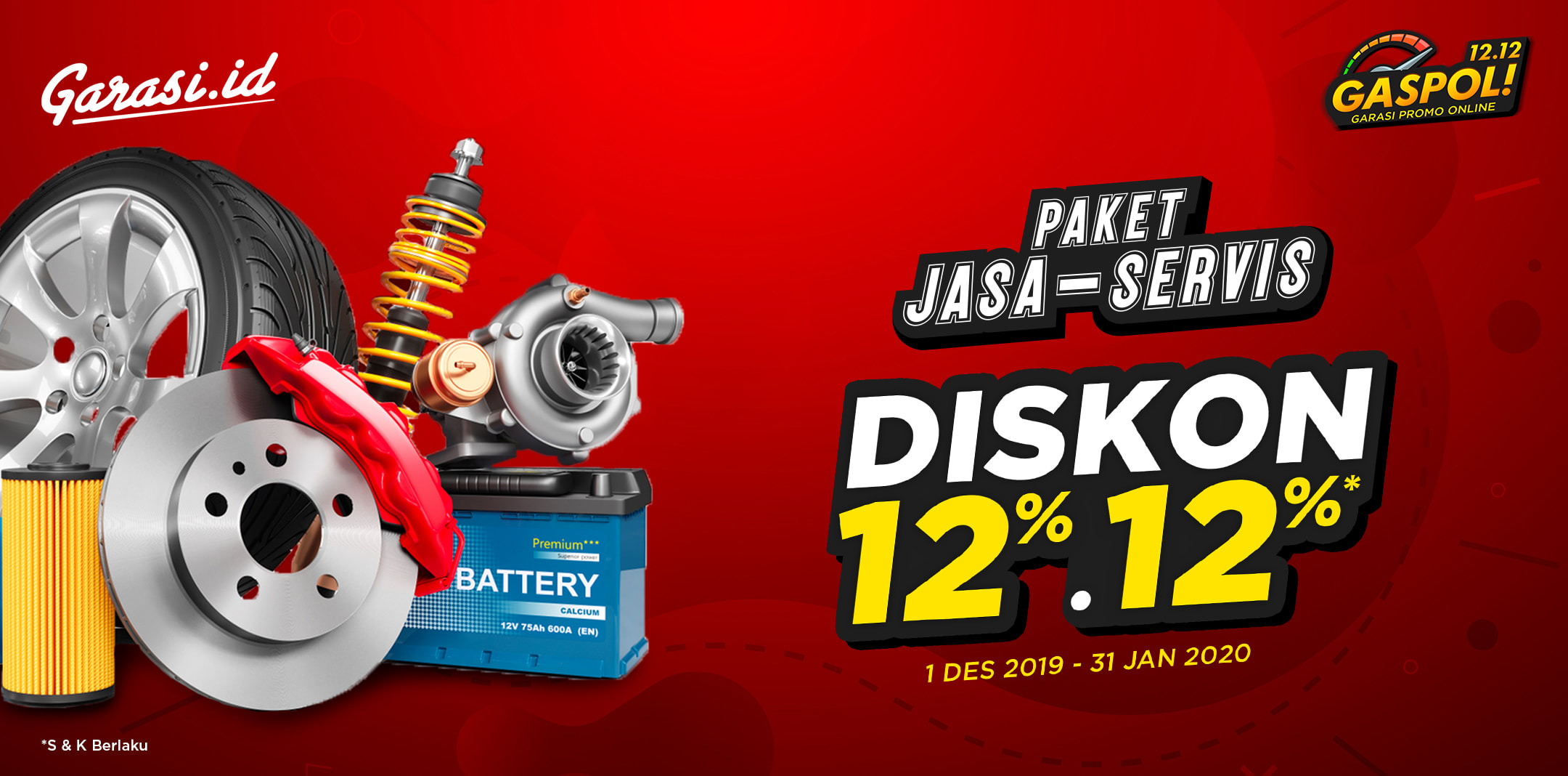 GASPOL 12.12! Promo Spesial Garasi.id di Akhir Tahun Nikmati diskon 12% untuk seluruh produk jasa dan servis