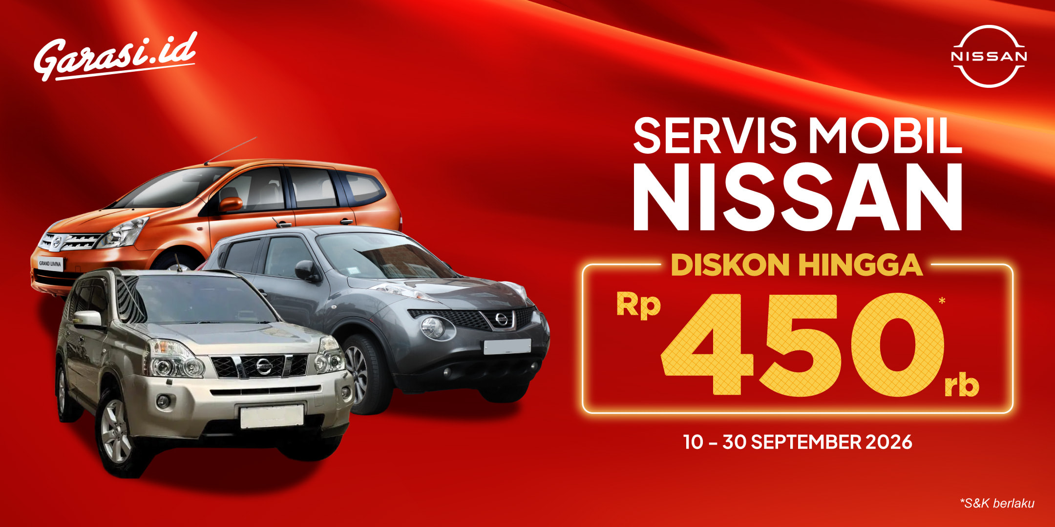 Nikmati harga khusus untuk servis mobil Nissan **diskon hingga Rp450.000.**