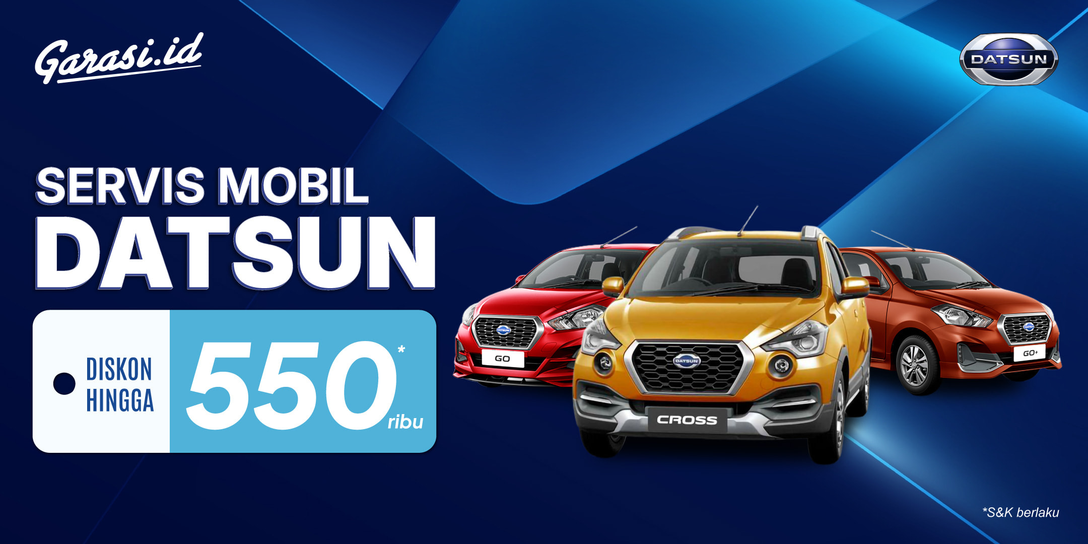 Nikmati harga khusus untuk servis mobil Datsun Go, Go+ & Cross **diskon hingga Rp550.000.** Nikmati harga khusus untuk servis mobil Datsun Go, Go+ & Cross **diskon hingga Rp550.000.**