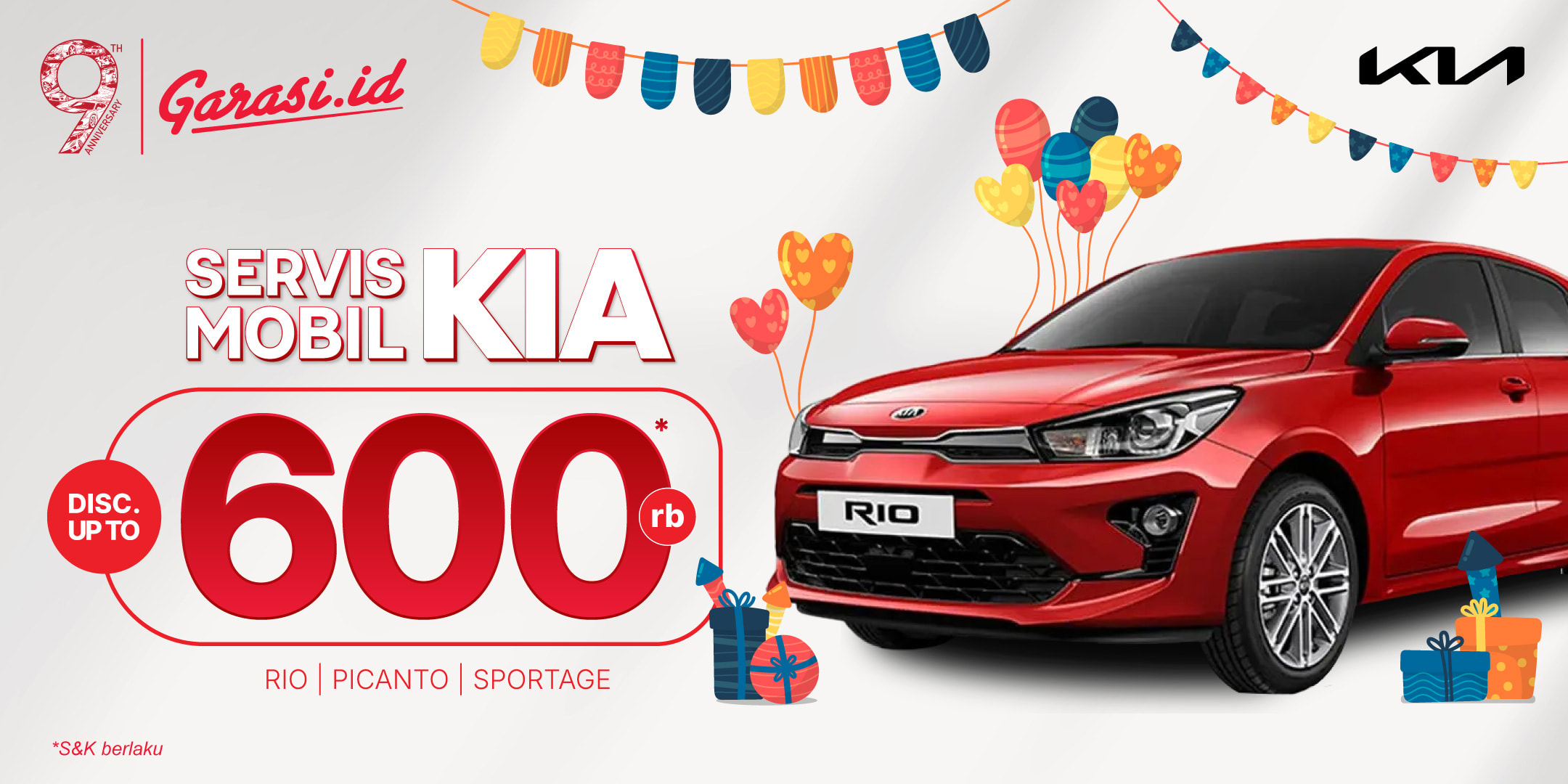 Nikmati harga khusus untuk servis mobil **Kia Rio, Picanto, Sportage diskon hingga Rp600.000.**