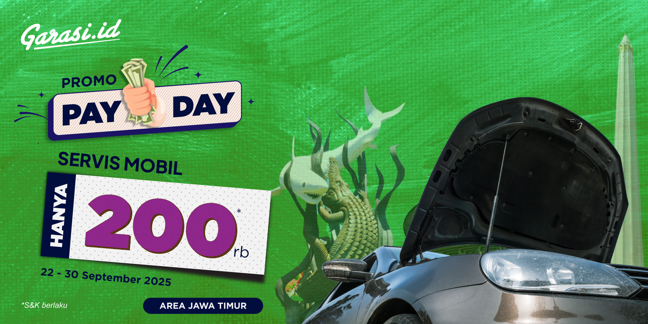 Khusus area **Jawa Timur**, dapatkan perawatan mobil hanya dengan **Rp200.000**