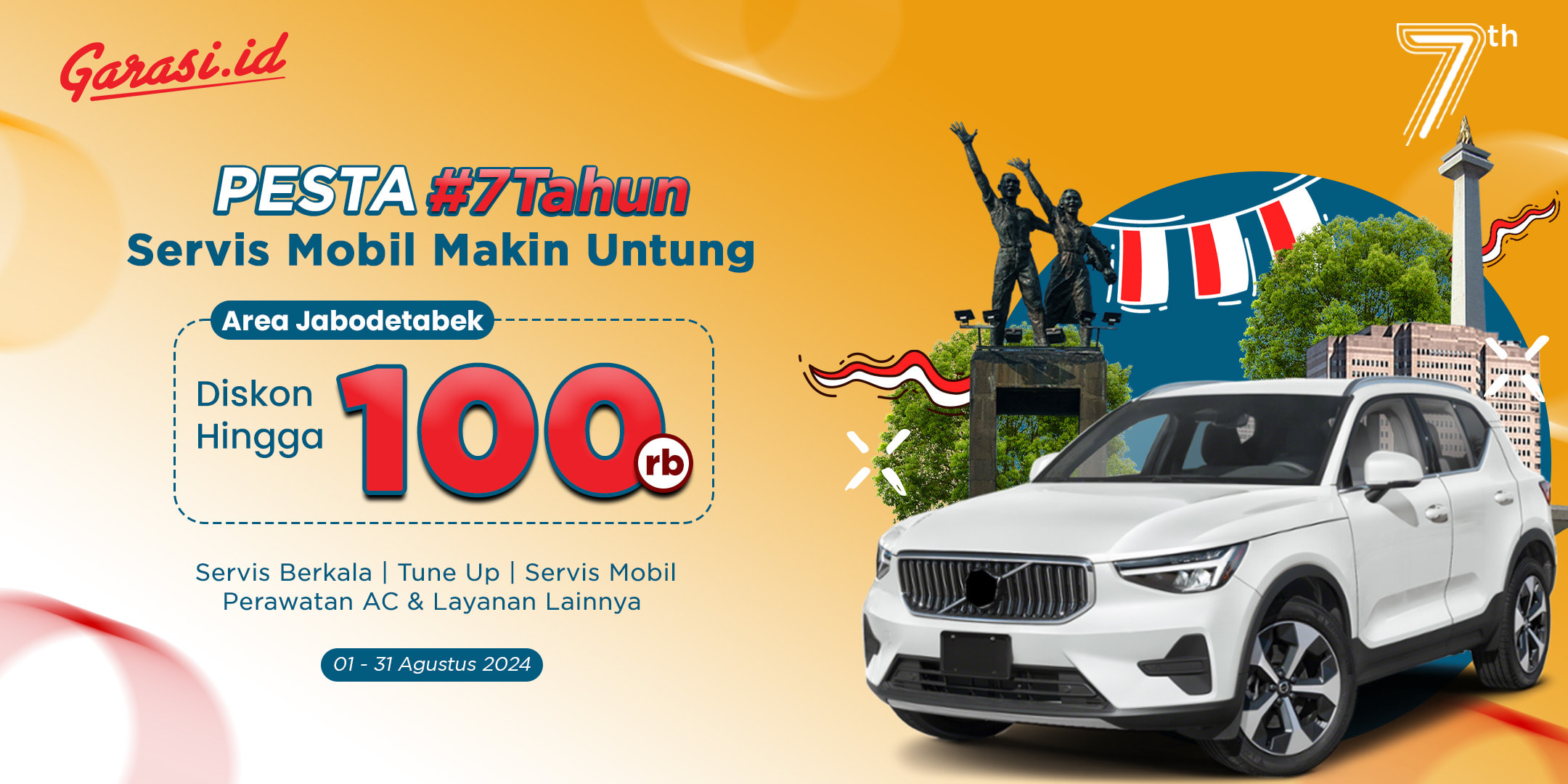 **Pesta #7Tahun Garasi.id** servis mobil diskon hingga Rp 100.000. Promo khusus area **JABODETABEK** **Pesta #7Tahun Garasi.id** servis mobil diskon hingga Rp 100.000. Promo khusus area **JABODETABEK**