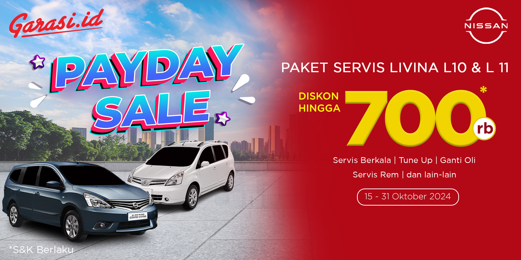 Nikmati harga khusus untuk servis mobil Nissan Livina  **"Diskon hingga 45%"**