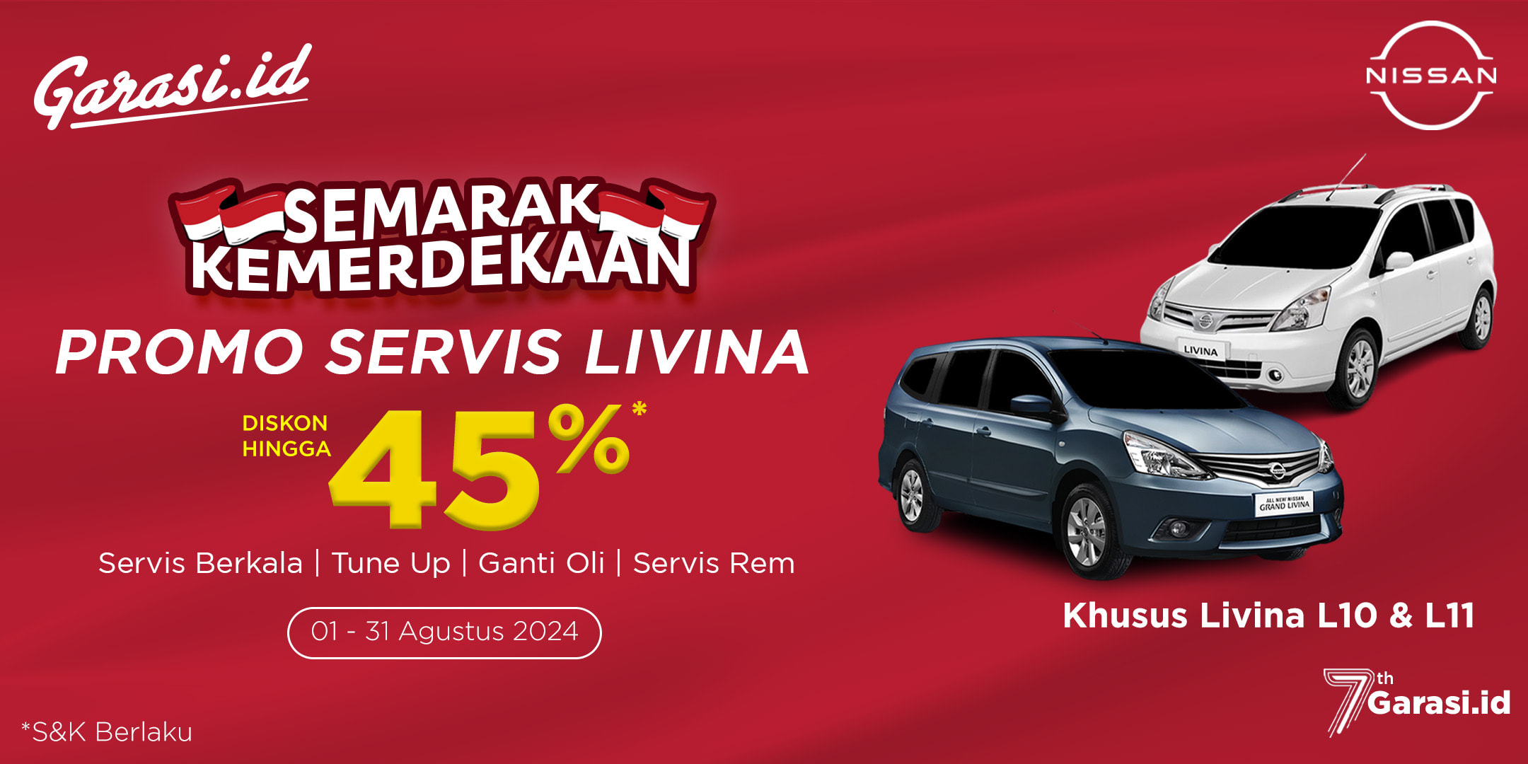 Semangat Kemerdekaan Servis Mobil Nissan Livina L10 L11 **Diskon Servis hingga 45%** Semangat Kemerdekaan Servis Mobil Nissan Livina L10 L11 **Diskon Servis hingga 45%**
