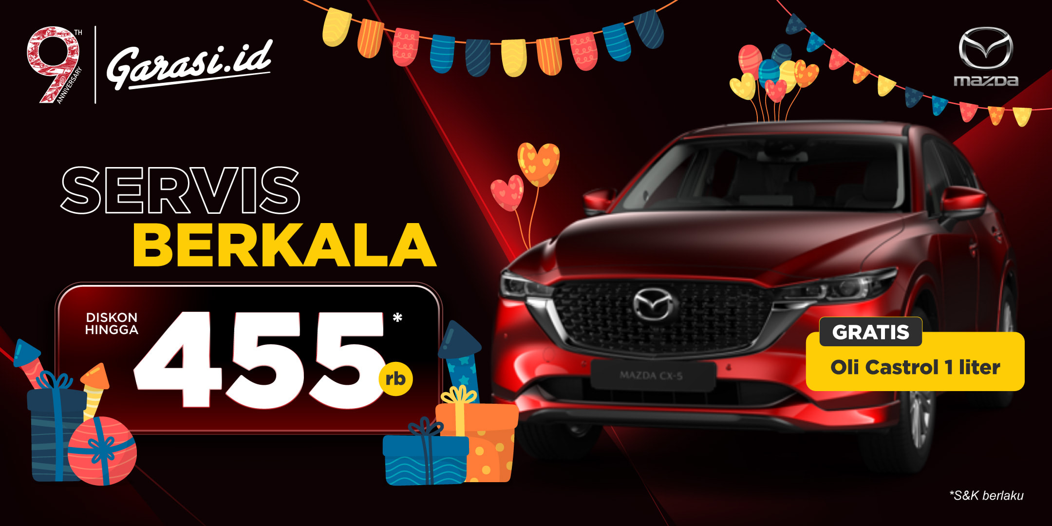 Nikmati harga khusus untuk servis mobil **Mazda diskon hingga Rp455.000 dan Gratis Oli Castrol 1 Liter**
