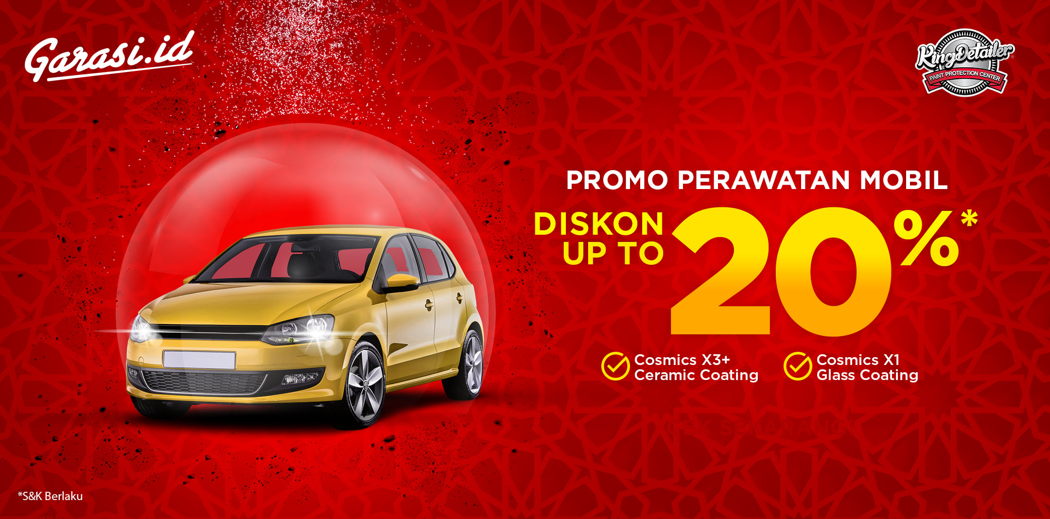 Dapatkan **Potongan Harga** **20%** untuk semua servis di King Detailer