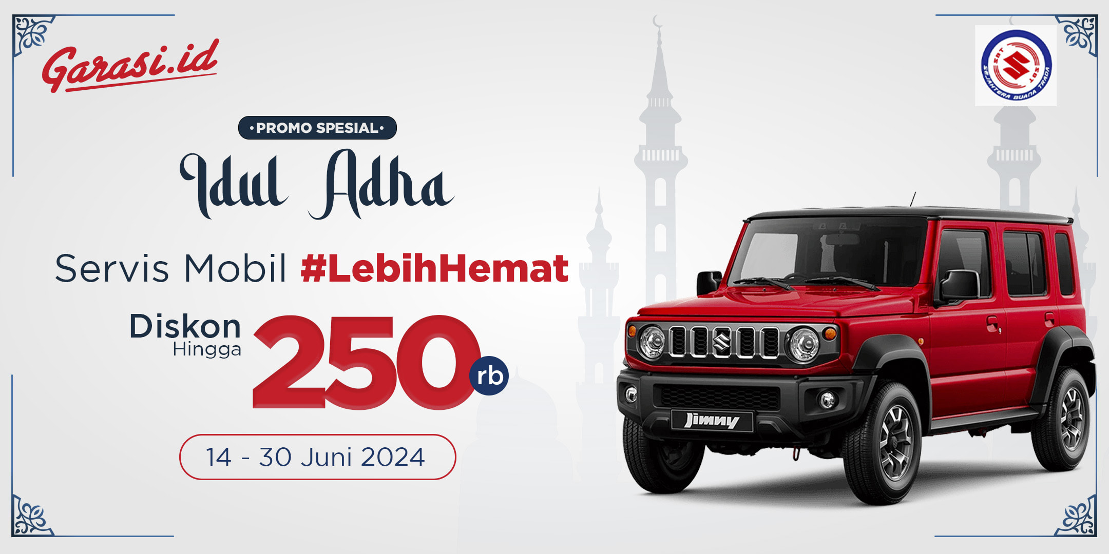 **Nikmati harga khusus untuk Servis di Bengkel Resmi Suzuki Buana Trada**. 
Dengan membeli voucher servis di Garasi.id, kamu tidak perlu khawatir dengan kondisi mobil kamu apabila kamu berencana bepergian.