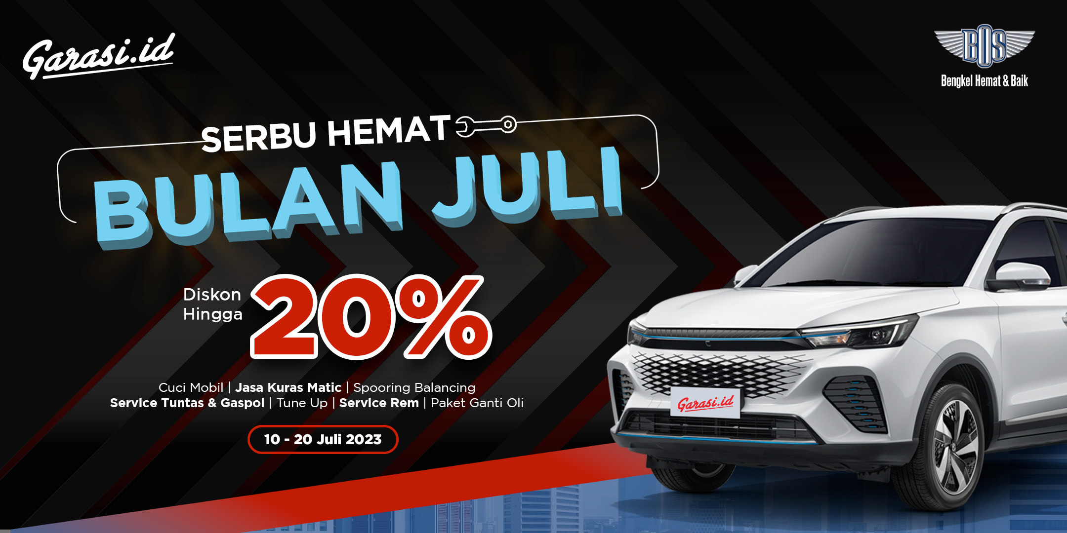 Nikmati promo Ganti Oli, Spooring balancing, tune up, dan jasa kuras dari Bengkel BOS diskon hingga 20%.