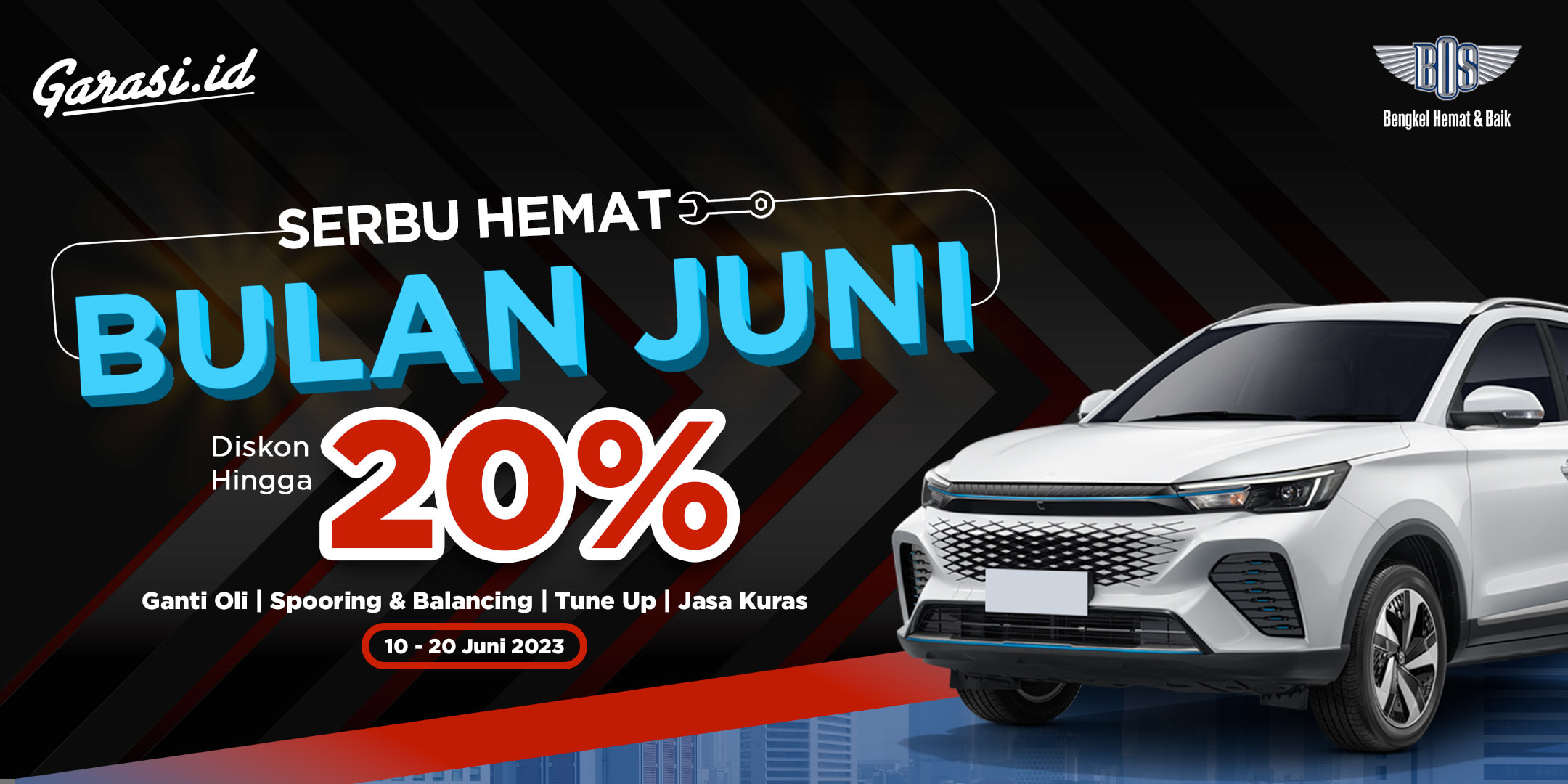 Nikmati promo Ganti Oli, Spooring balancing, tune up, dan jasa kuras dari Bengkel BOS diskon hingga 20%.