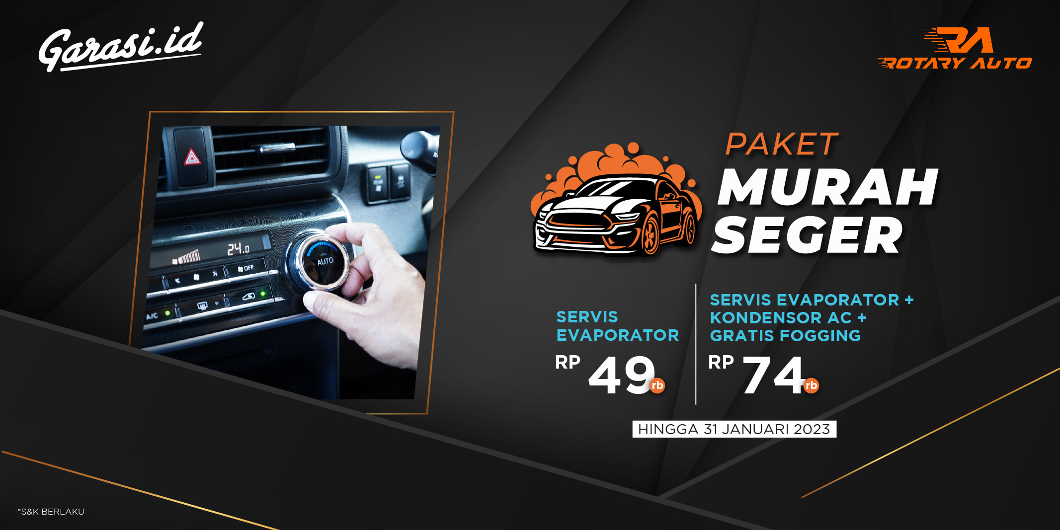 Nikmati promo Paket Murah Seger servis AC mobil dari Rotary Auto mulai dari Rp 49.000,-. Syarat dan ketentuan berlaku, baca deskripsi produk untuk informasi lebih lanjut.