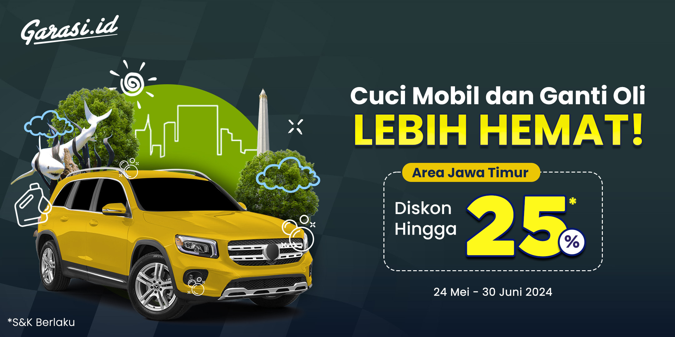 Nikmati harga khusus untuk “Ganti Oli & Cuci Mobil” khusus area Jawa Timur dengan membeli voucher servis di Garasi.id, kamu tidak perlu khawatir dengan kondisi mobil kamu apabila kamu berencana bepergian.