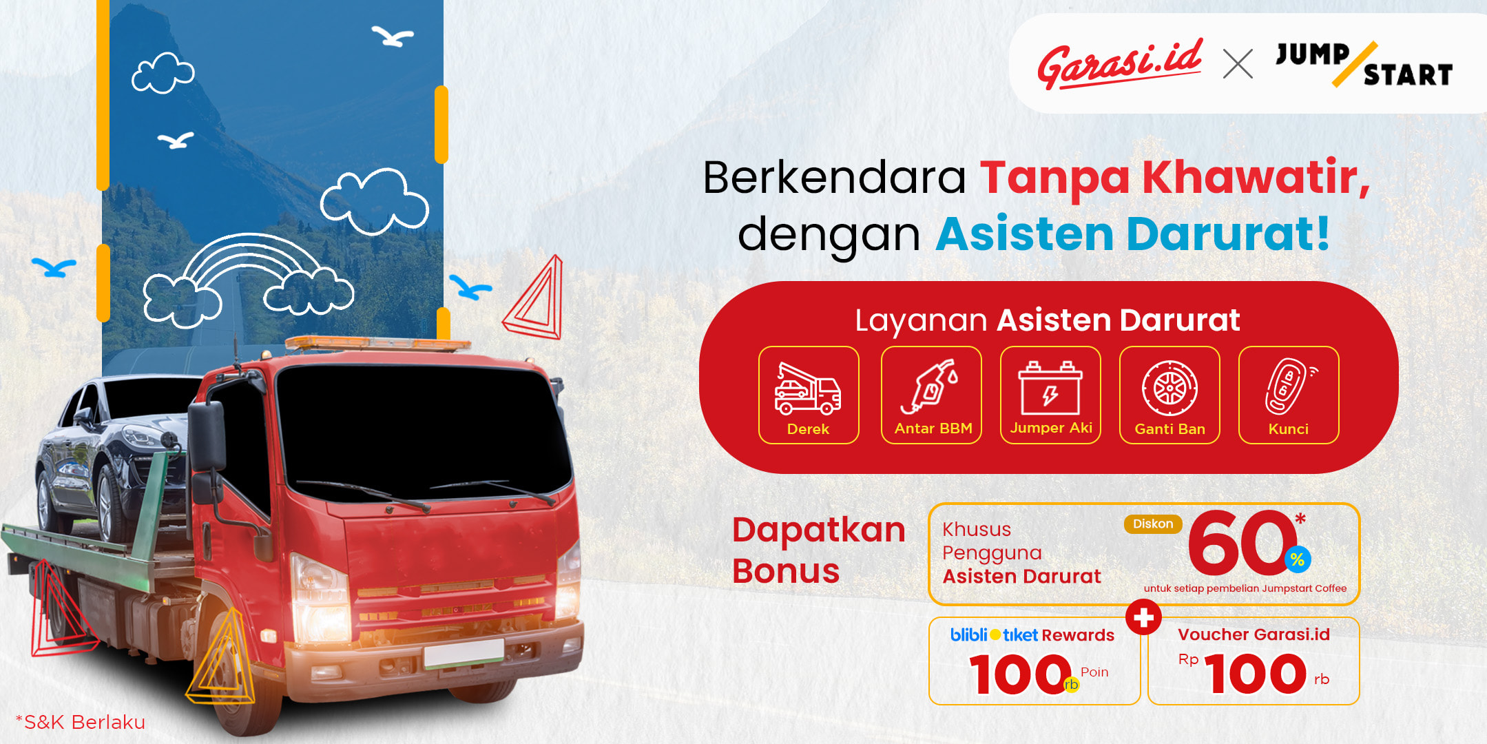 **Dapatkan Diskon 60%** Pembelian Kopi JumpStart Untuk Pembelian Asisten Darurat di Garasi.id.