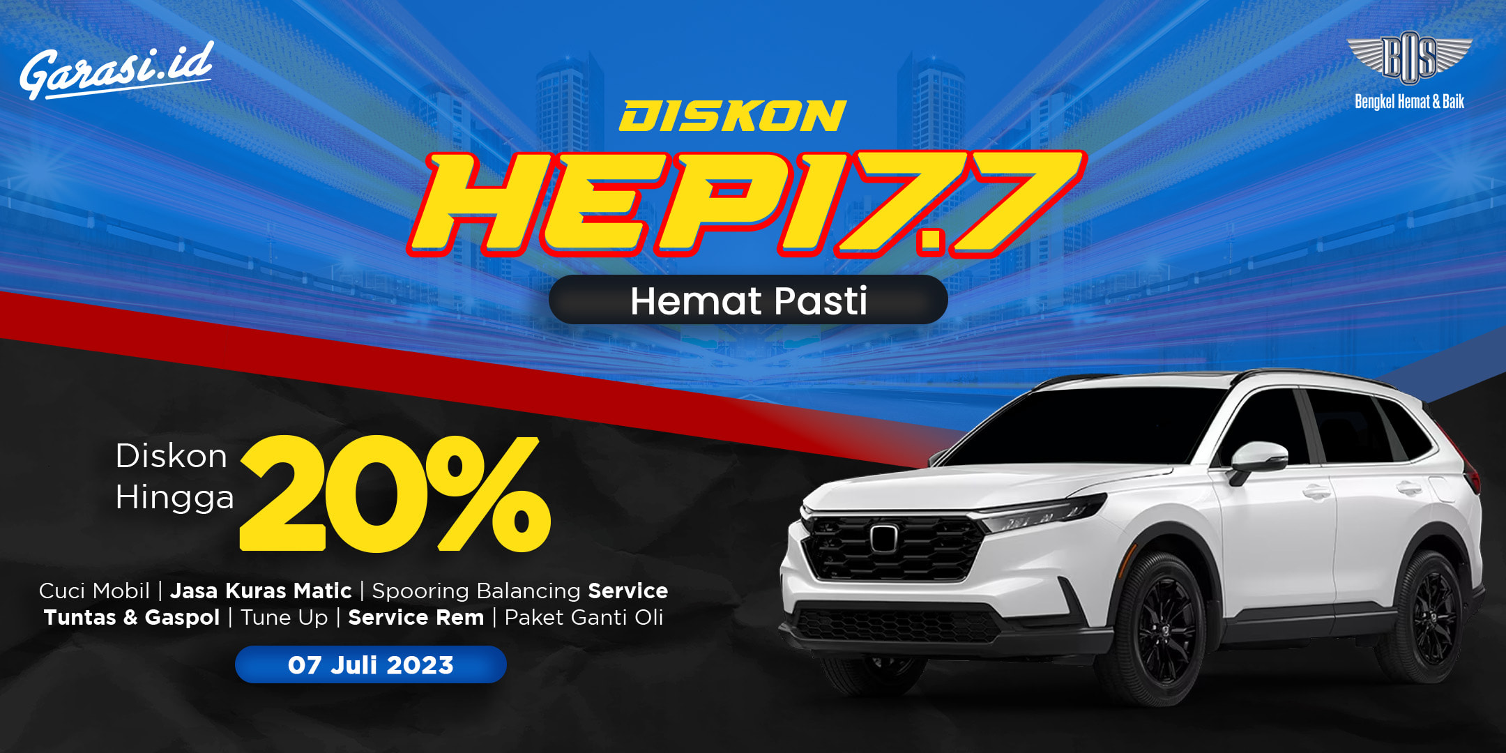 Promo 7.7 Bengkel BOS diskon hingga 20% untuk servis mobil dan ganti oli.