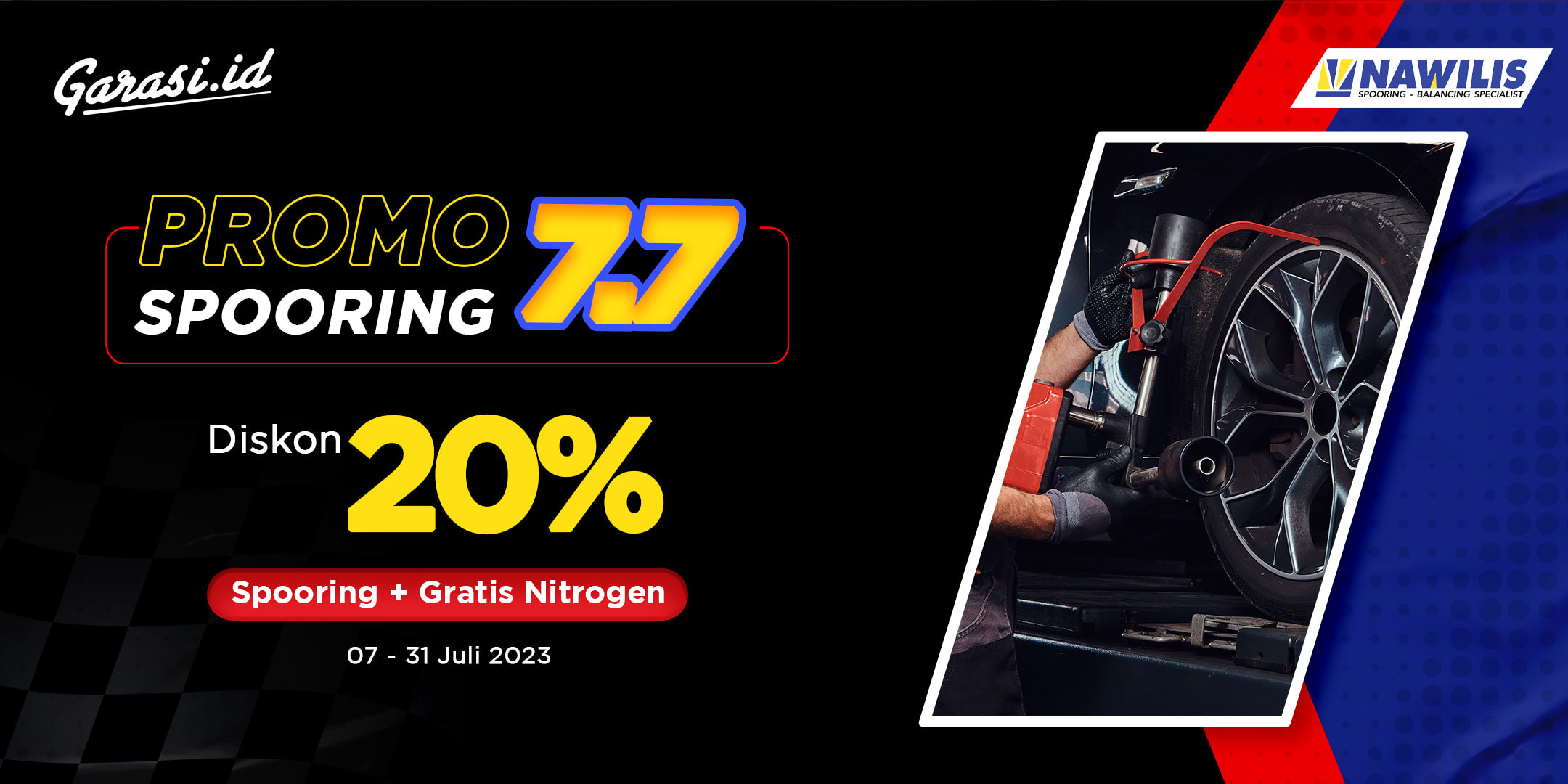 Nikmati Diskon 20% Untuk Spooring PLUS GRATIS tambah Nitrogen dari Bengkel Nawilis