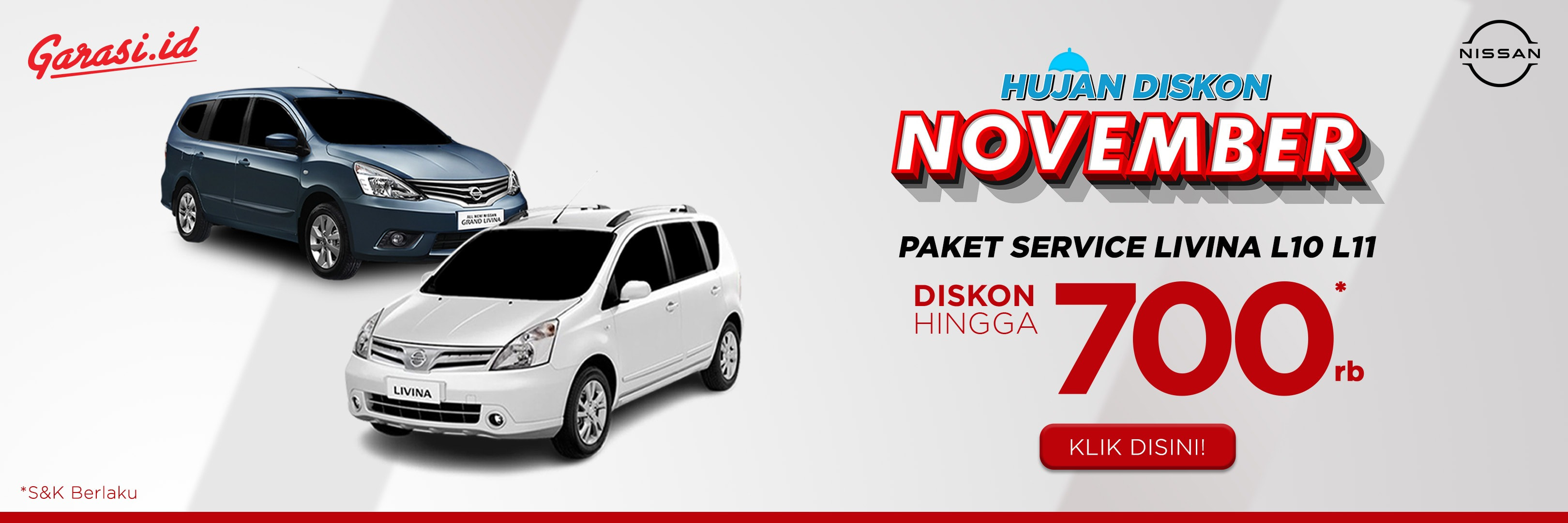 Nikmati harga khusus untuk servis mobil Nissan Livina  "Diskon hingga 45%"