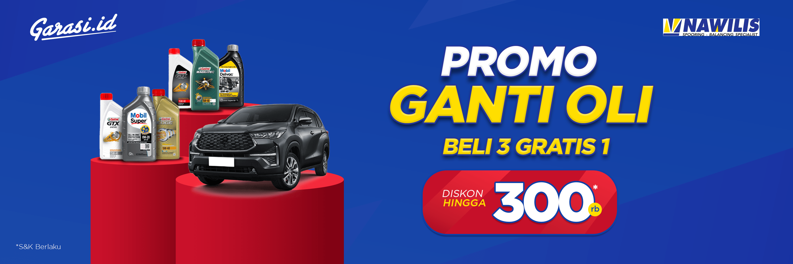 Spesial Promo Ganti Oli Buy 3 Get 1 + Discount hingga Rp300.000 hanya di Bengkel Nawilis! Spesial Promo Ganti Oli Buy 3 Get 1 + Discount hingga Rp300.000 hanya di Bengkel Nawilis!